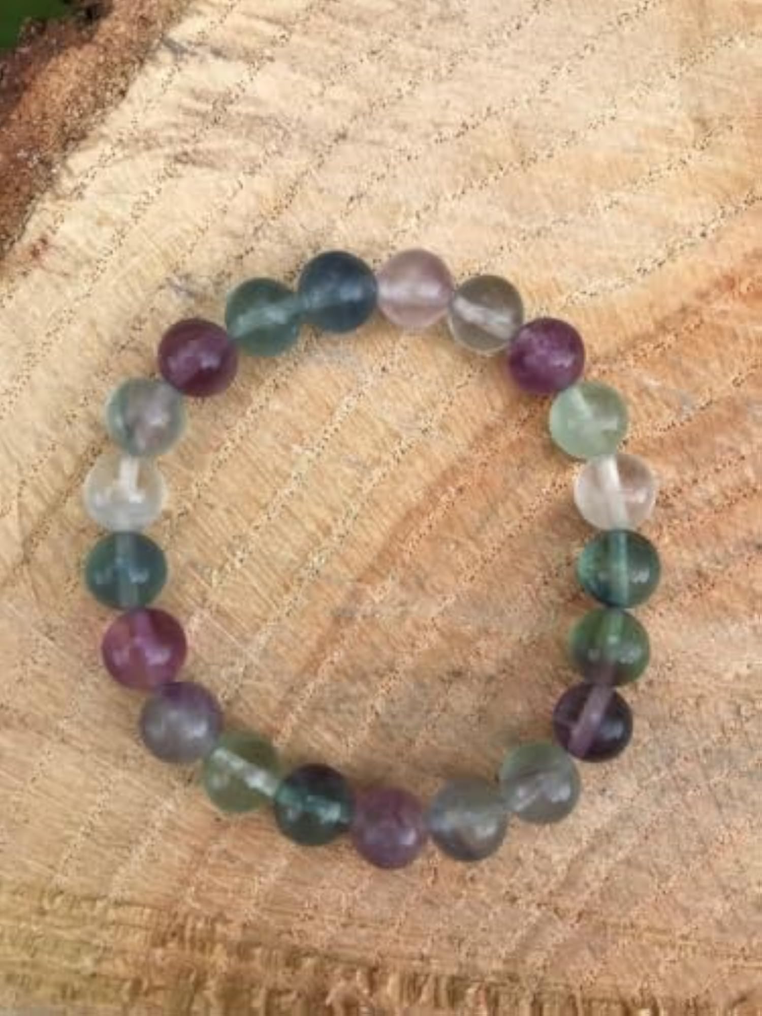 Unisex Natural Rainbow Fluorite 8mm Bead Stretchable Bracelet